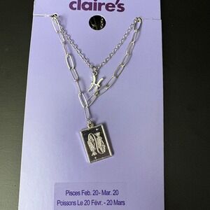 NWT Claires Silver Pisces Zodiac Layered Set of 2 Necklaces February‎ March Gift
